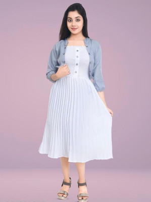 Aksha Fashion Women Fit and Flare Silver Knee Length Dress