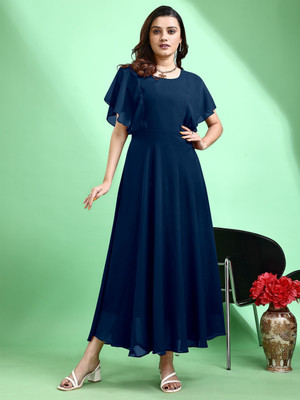 Fashion2wear Women Gown Dark Blue Maxi/Full Length Dress