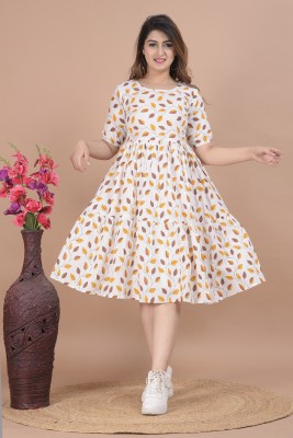 Shree Traders Women Fit and Flare Yellow Dress