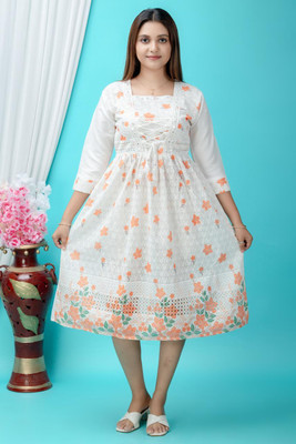 LAMIYA DRESSES Women A-line Orange Above Knee/Mid Thigh Length Dress