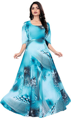 ARYANE1604 Women A-line Blue Maxi/Full Length Dress