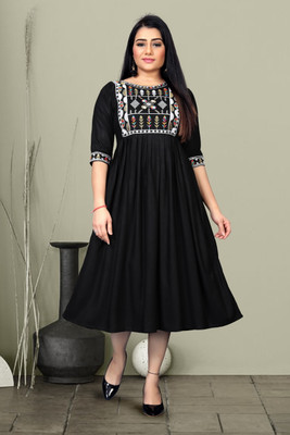 Joqcey Women Fit and Flare Black Midi/Calf Length Dress