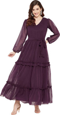 HouseOfCommon Women Fit and Flare Purple Maxi/Full Length Dress