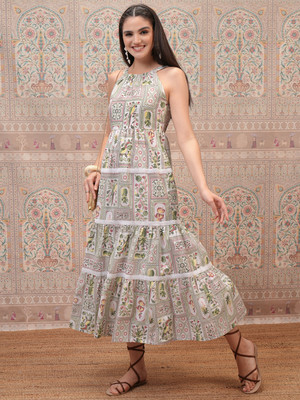 Vishudh Women Tiered Multicolor Maxi/Full Length Dress