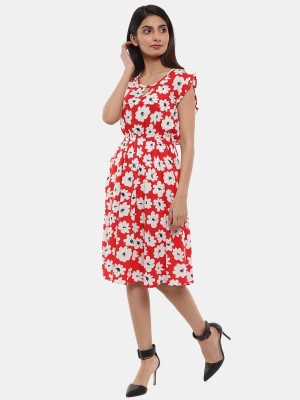 V-MART Women Fit and Flare Red, Red Dress