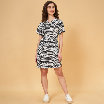 YU by Pantaloons Women A-line Black, White Knee Length Dress