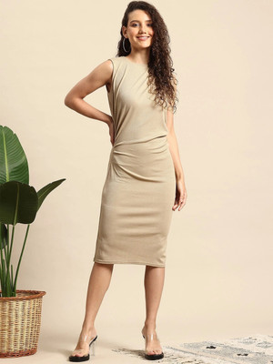 CHEMISTRY Women Bodycon Beige Knee Length Dress