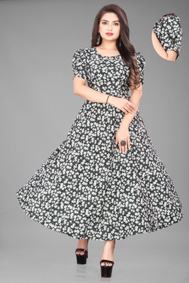 RYKER ENTERPRISE Women Fit and Flare Multicolor Maxi/Full Length Dress