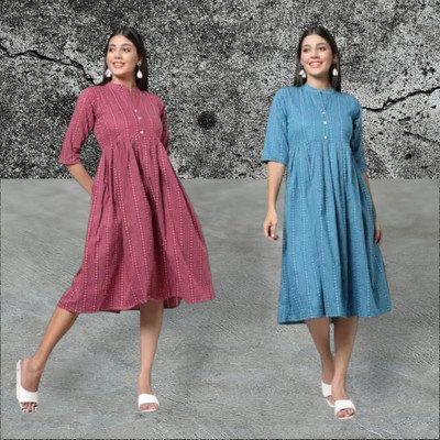 Rangrasiya Creation Women A-line Pink, Blue Knee Length Dress