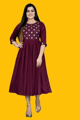 DICHIKA Fashion Women Fit and Flare Maroon Midi/Calf Length Dress