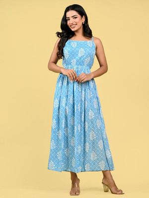 METRONAUT Women Empire Waist Blue Maxi/Full Length Dress