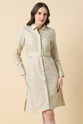 Allen Solly Women Fit and Flare Beige Above Knee/Mid Thigh Length Dress