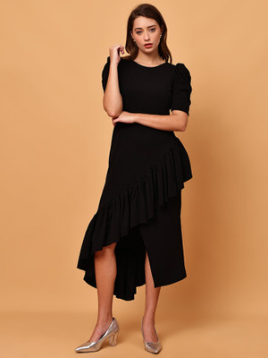 Ananta Ysela Women Ethnic Dress Black Knee Length Dress