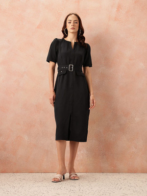 all about you Women Sheath Black Midi/Calf Length Dress