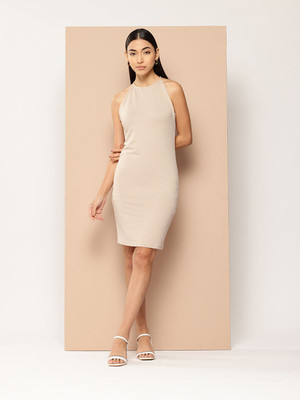 CHEMISTRY Women Bodycon Beige Knee Length Dress