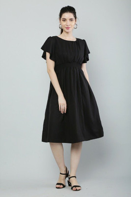 BuyUniqueFashion Women Fit and Flare Black Midi/Calf Length Dress