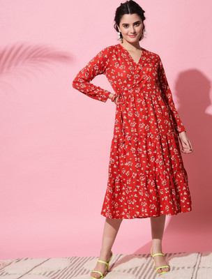 RH CREATION Women Maxi Red Below Knee Dress