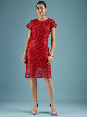 Dressberry Women Sheath Red Above Knee/Mid Thigh Length Dress