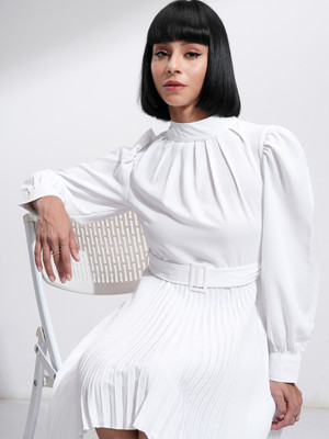 Tokyo Talkies Women Fit and Flare White Above Knee/Mid Thigh Length Dress