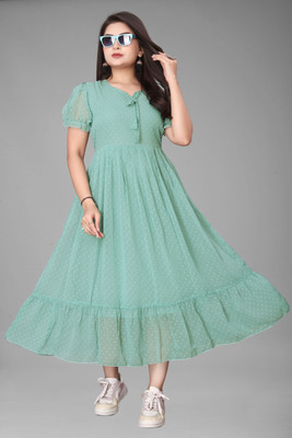 Maruti Nandan Impex Women Fit and Flare Multicolor Maxi/Full Length Dress