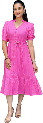Dharmaj Creation Women Ethnic Dress Pink Knee Length Dress