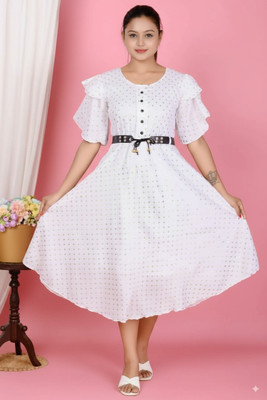 mariya Women A-line White Midi/Calf Length Dress