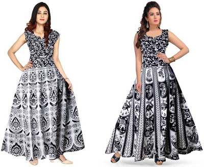 RADHA RANI COLLECTION Women A-line Black, White Maxi/Full Length Dress