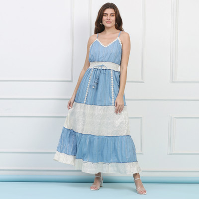 Majestic By Baani Women Maxi Light Blue Full Length Dress