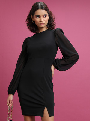 Tokyo Talkies Women Bodycon Black Above Knee/Mid Thigh Length Dress