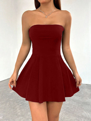 TIVANTE Women Fit and Flare Maroon Mini/Short Dress