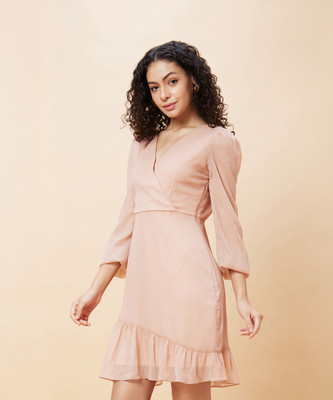 Globus Women A-line Beige Above Knee/Mid Thigh Length Dress