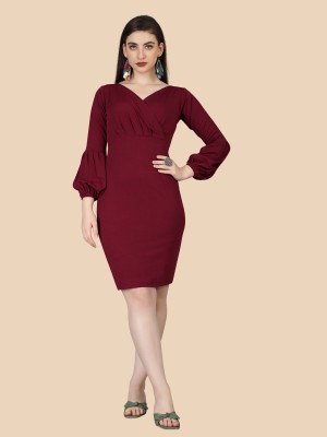 KV Fashion Women Bodycon Maroon Dress