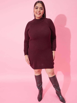 CURVY STREET Women Peplum Maroon Knee Length Dress