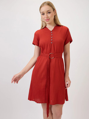 AmarAsha Women Fit and Flare Red Knee Length Dress