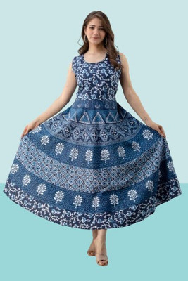 dream of styles Women Fit and Flare Blue Midi/Calf Length Dress