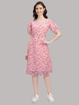 HB Fashion Women Fit and Flare Pink Dress