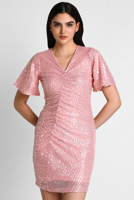 Allen Solly Women A-line Pink Above Knee/Mid Thigh Length Dress