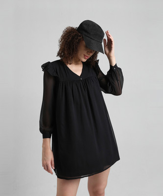 ONLY Women A-line Black Above Knee/Mid Thigh Length Dress
