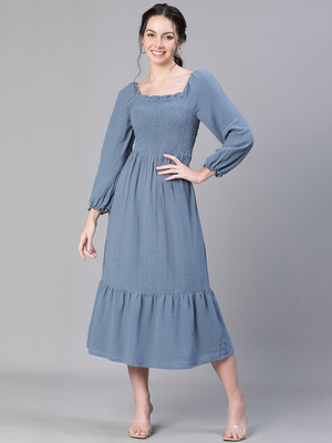 OXOLLOXO Women Maxi Blue Midi/Calf Length Dress