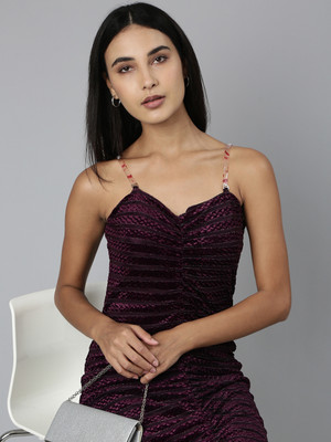 SHOWOFFFF Women Bodycon Purple, Black Knee Length Dress