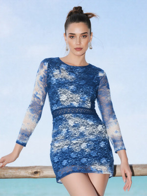 Avyola Women A-line Blue, White Above Knee/Mid Thigh Length Dress