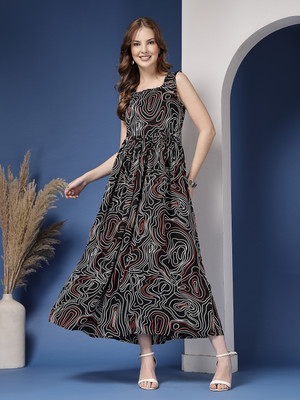 GLAMALUE Women A-line Black Maxi/Full Length Dress