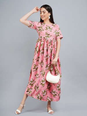 vechii Women A-line Pink Maxi/Full Length Dress