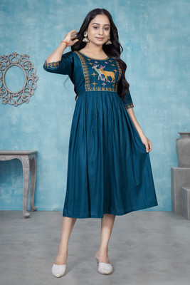 zyqo Women Fit and Flare Multicolor Midi/Calf Length Dress