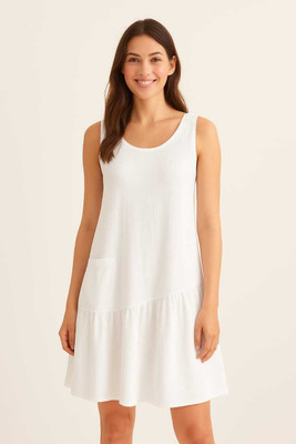 Sands Apparel Women A-line White Above Knee/Mid Thigh Length Dress