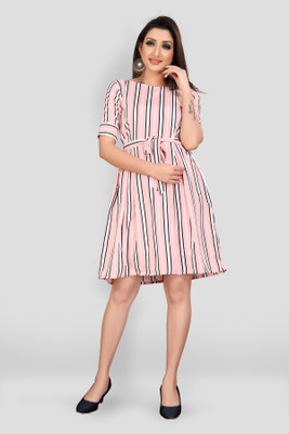 MAA FAB Women A-line Pink Knee Length Dress