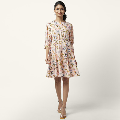 PEOPLE Women Fit and Flare Multicolor Above Knee/Mid Thigh Length Dress