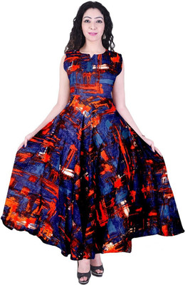 HouseOfCommon Women Maxi Red, Blue Full Length Dress