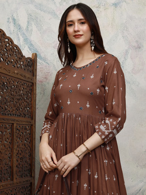 Vishudh Women Gown Brown Maxi/Full Length Dress