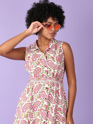 V-MART Women A-line Pink Midi/Calf Length Dress